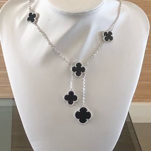Multi Size Solid Onyx Clover Y Lariat Necklace